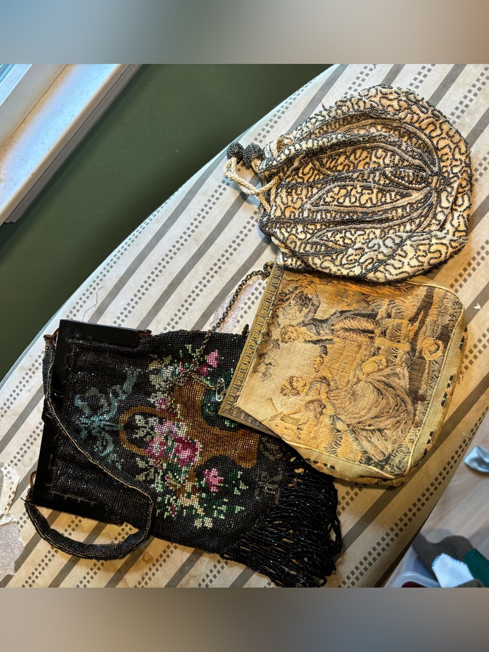 Lot of Three Antique Beaded and Tapestry Handbags
